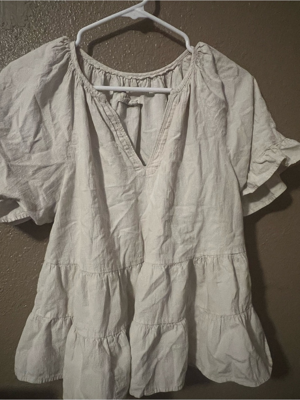 Anthropologie Cream Tiered Peasant Blouse fits up to medium 20” ptp